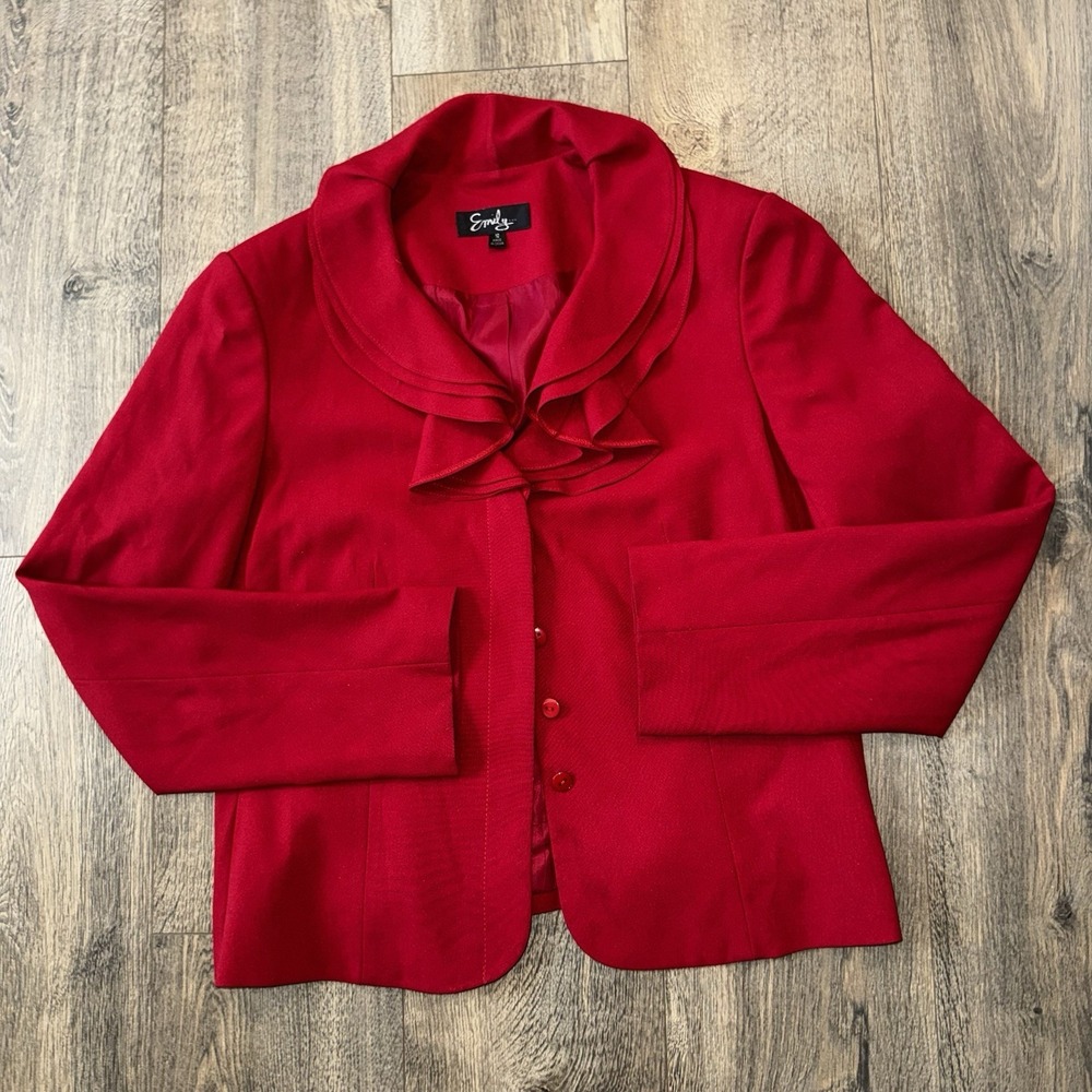 VTG Emily's Women's Sz 12 Blazer Button Jacket Statement Collar Deep Red Preppy